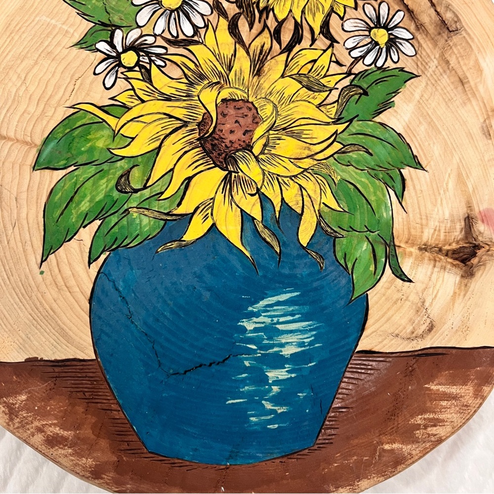 Sunflower Wood Burned Hand‎ Made Wall Decor unique - Picture 5 of 10
